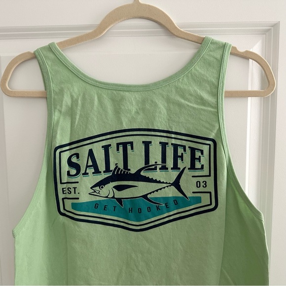 Salt Life Get Hooked Green Tank Top - Beach Vacation Fishing - Picture 10 of 16